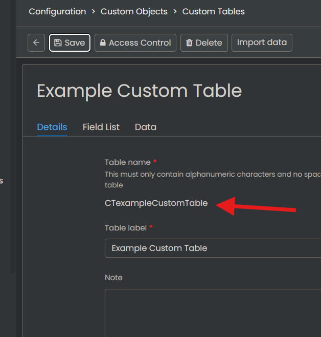 Custom Table Name Example
