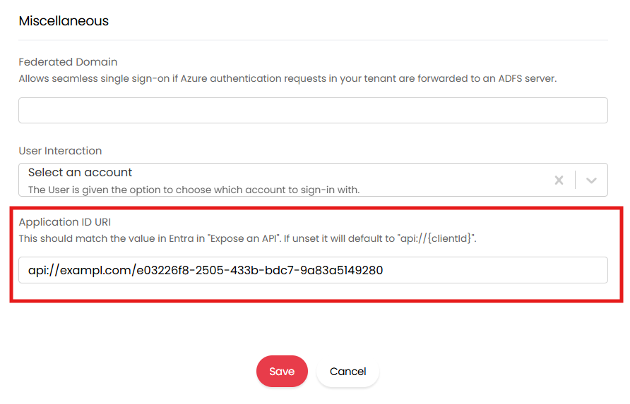 Halo Application ID URI setting in Single Sign-on configuration